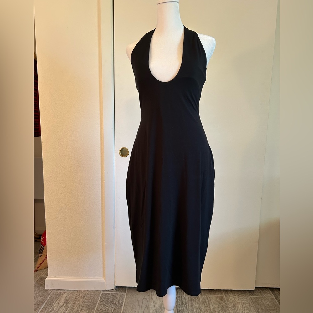 SKIMS Smooth Lounge Obsidian Halter Backless Dress